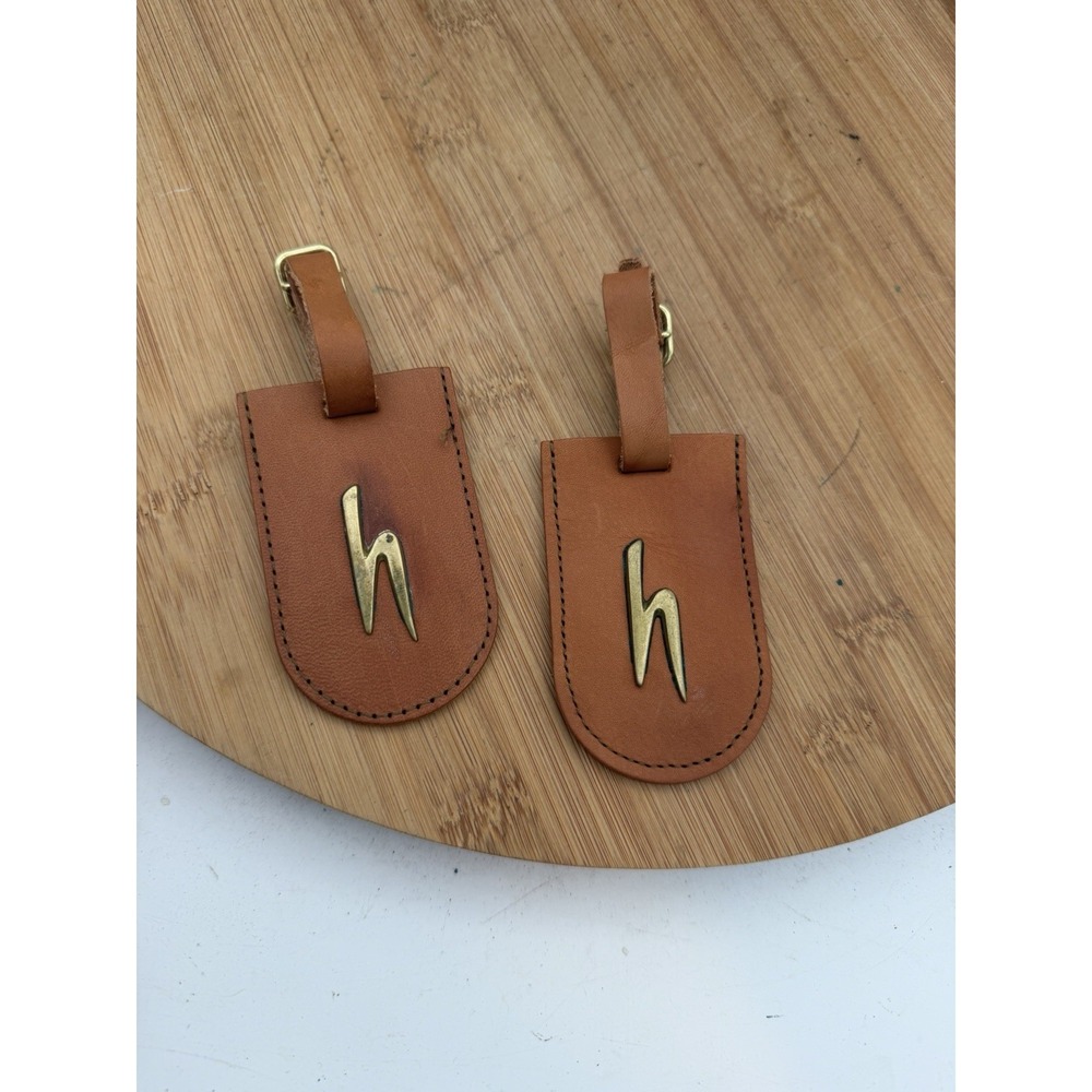 Initial H Luggage Tags 2 Pcs Leather With Brass H. No Custom Address Insert.